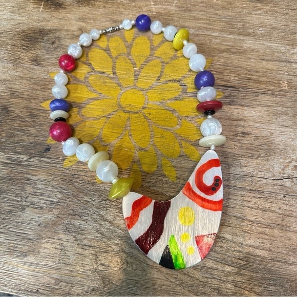 Vintage 80s colorful beaded statement necklace - Picture 1 of 10